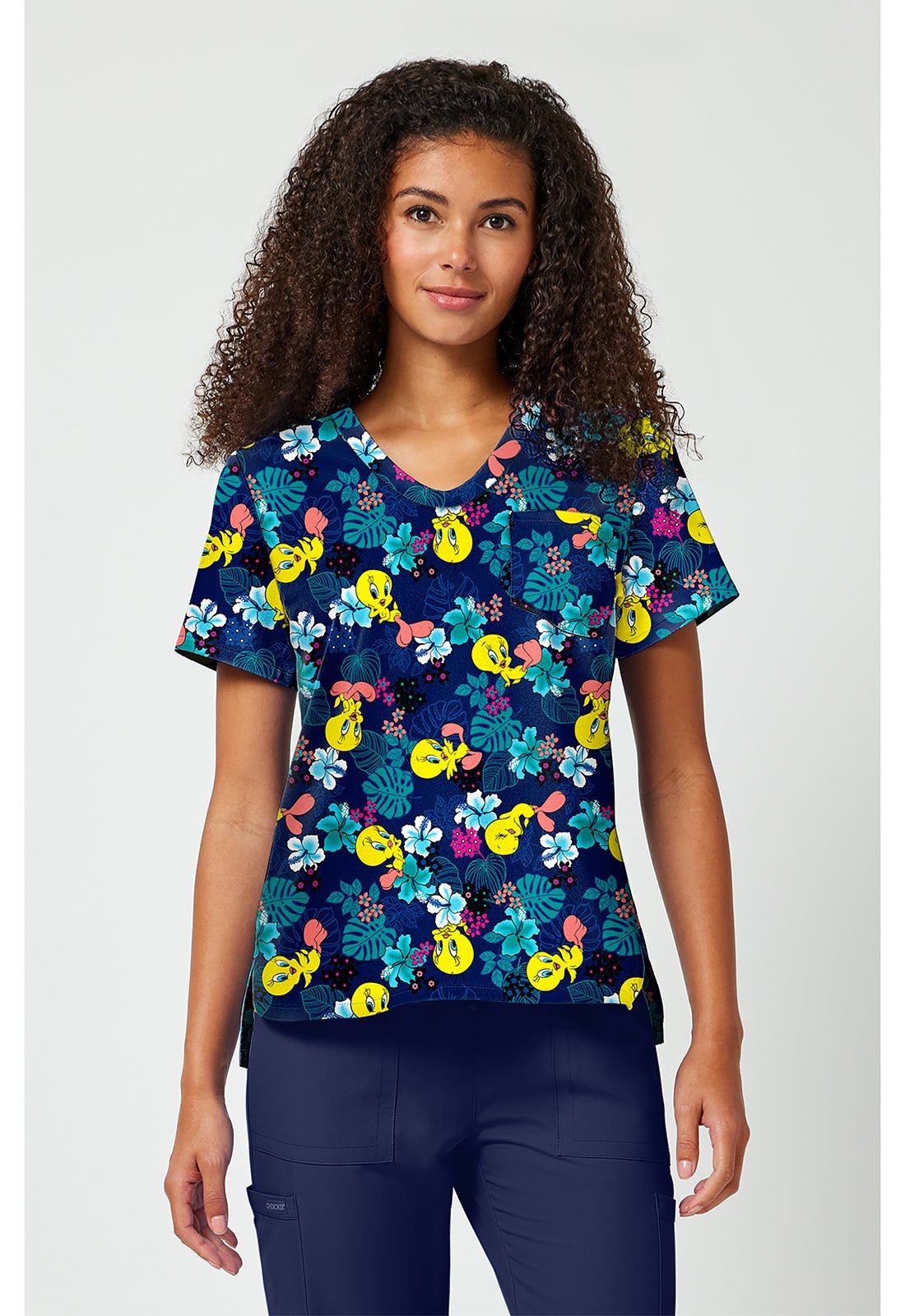 Tweety Bird Tooniforms Licensed Looney Tunes V Neck Scrub Top TF797 LTPW - Scrubs Select