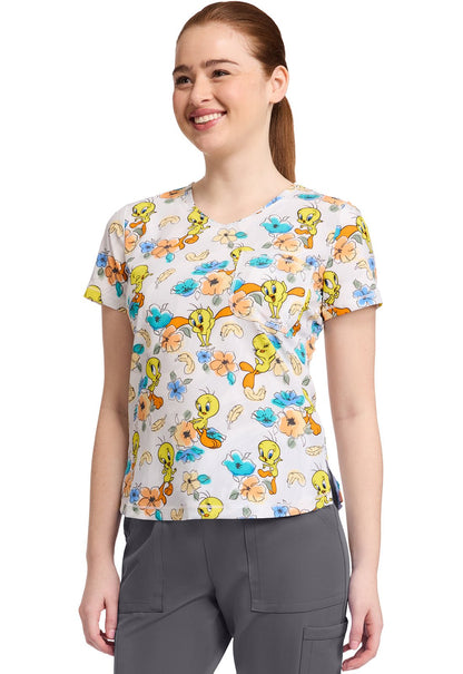 Tweety Bird Tooniforms Looney Tunes Rounded V Neck Scrub Top TF786 LTMB - Scrubs Select