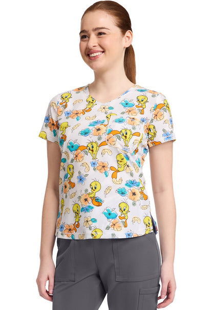 Tweety Bird Tooniforms Looney Tunes Rounded V Neck Scrub Top TF786 LTMB - Scrubs Select