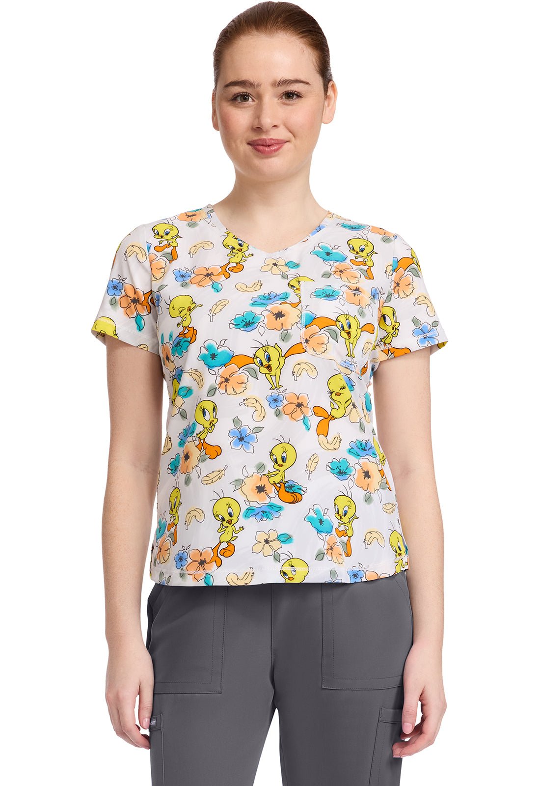 Tweety Bird Tooniforms Looney Tunes Rounded V Neck Scrub Top TF786 LTMB - Scrubs Select