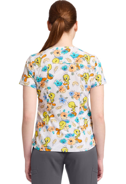 Tweety Bird Tooniforms Looney Tunes Rounded V Neck Scrub Top TF786 LTMB - Scrubs Select