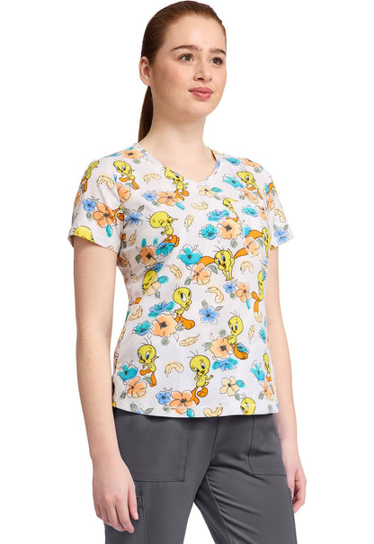 Tweety Bird Tooniforms Looney Tunes Rounded V Neck Scrub Top TF786 LTMB - Scrubs Select