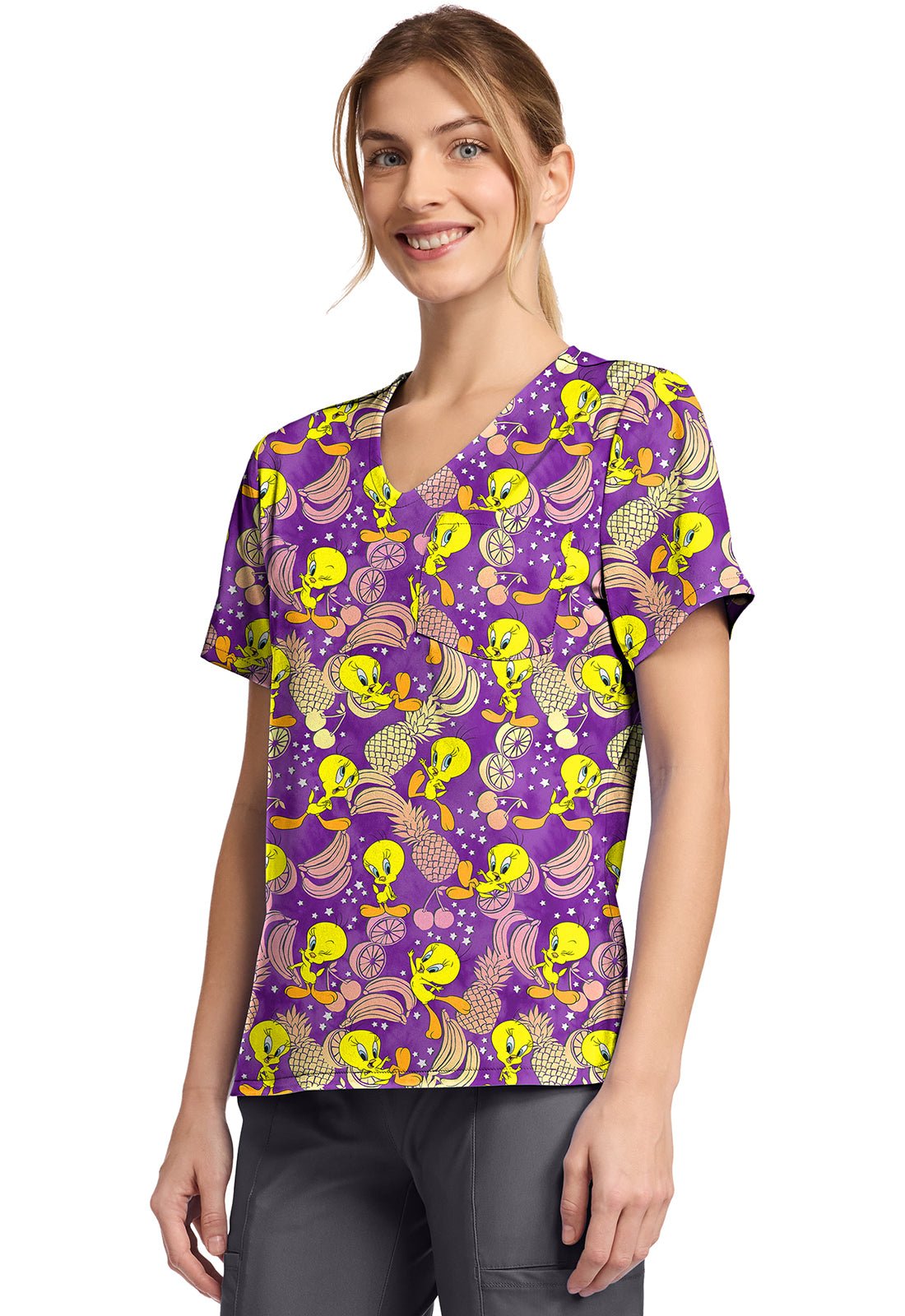 Tweety Tooniforms Licensed Looney Tunes V Neck Scrub Top TF797 LTPD - Scrubs Select