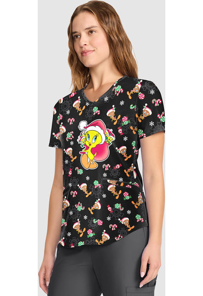 Tweety Tooniforms Looney Tunes Christmas V Neck Scrub Top TF737 LTGI - Scrubs Select