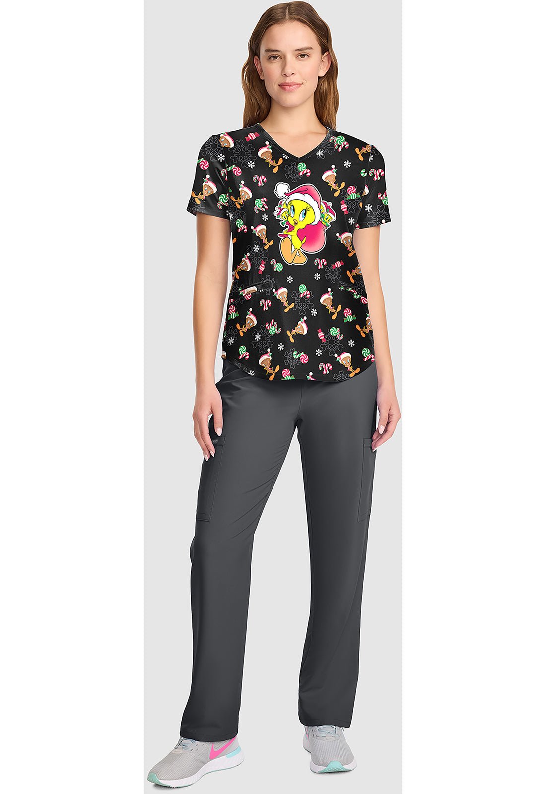 Tweety Tooniforms Looney Tunes Christmas V Neck Scrub Top TF737 LTGI - Scrubs Select