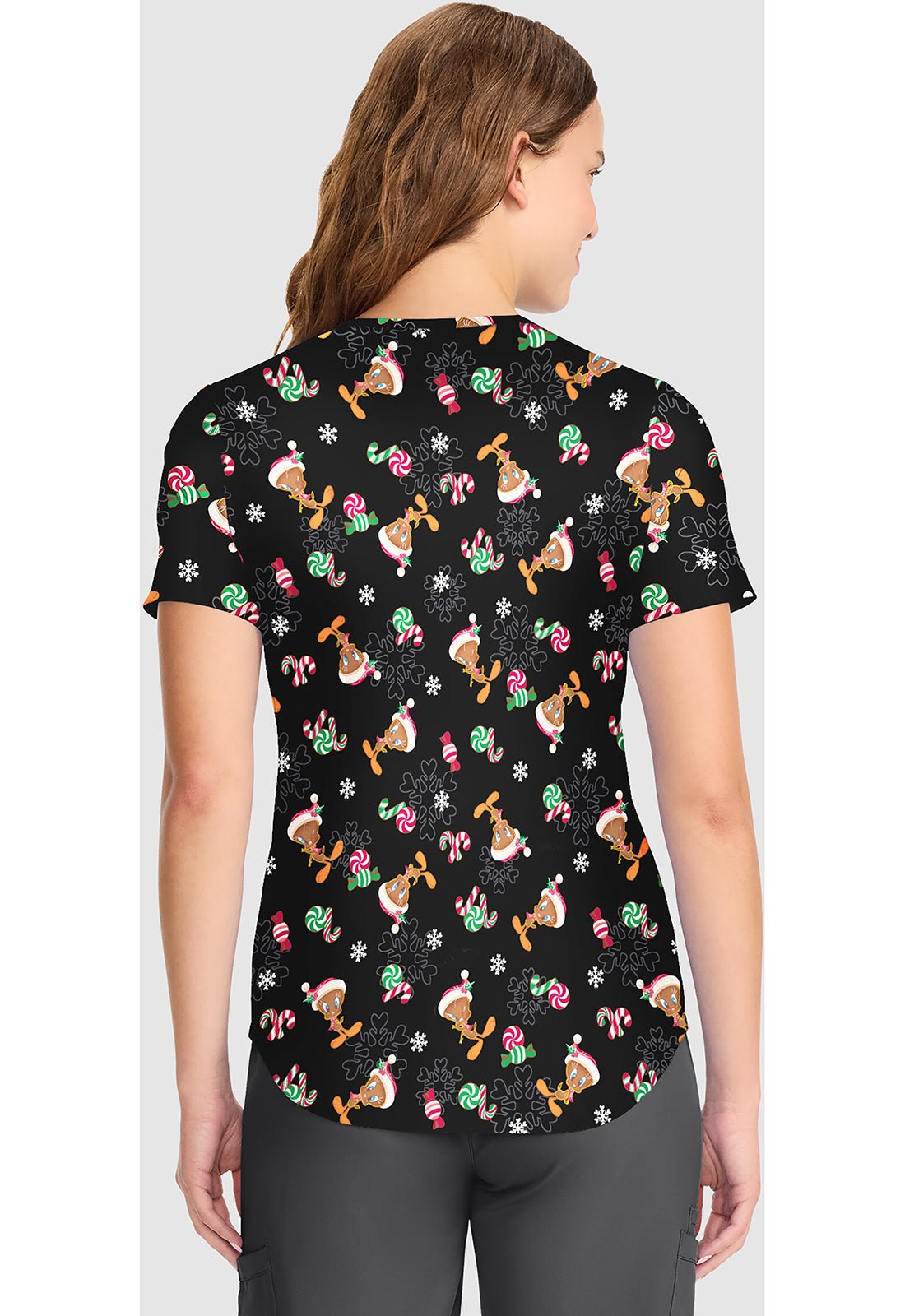 Tweety Tooniforms Looney Tunes Christmas V Neck Scrub Top TF737 LTGI - Scrubs Select