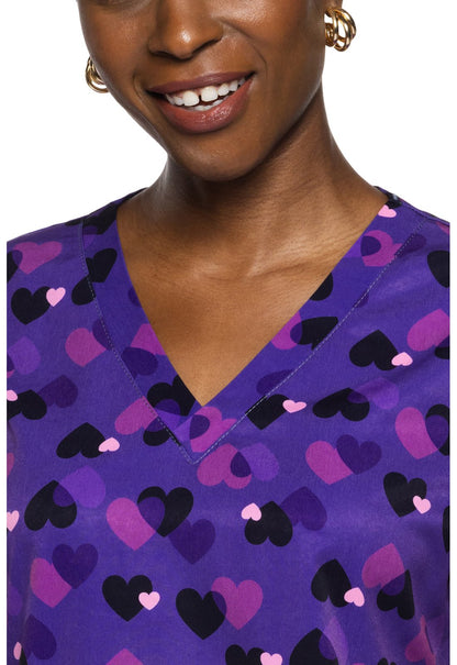 Twilight Hearts Med Couture Print V Neck Scrub Top MC8564 TWHT - Scrubs Select