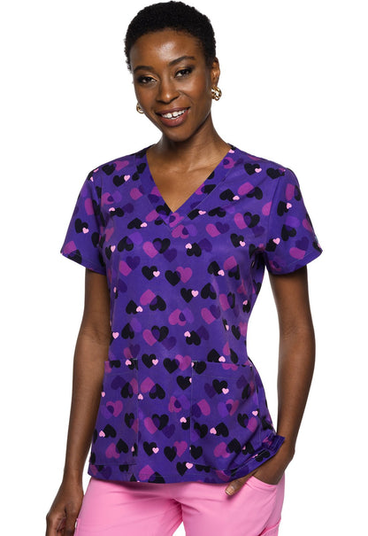 Twilight Hearts Med Couture Print V Neck Scrub Top MC8564 TWHT - Scrubs Select