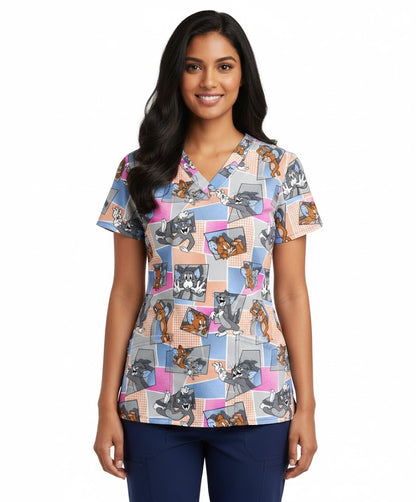 Tom and Jerry Tooniforms Licensed Warner Bros V Neck Scrub Top TF796 TJTT