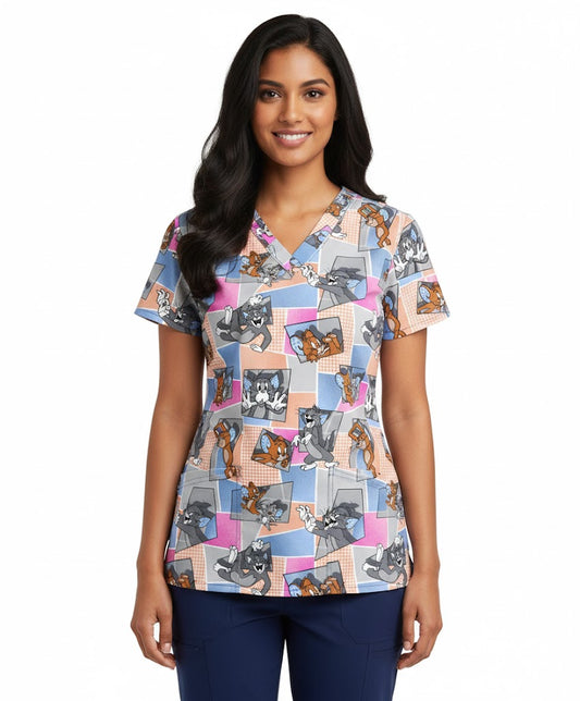 Tom and Jerry Tooniforms Licensed Warner Bros V Neck Scrub Top TF796 TJTT