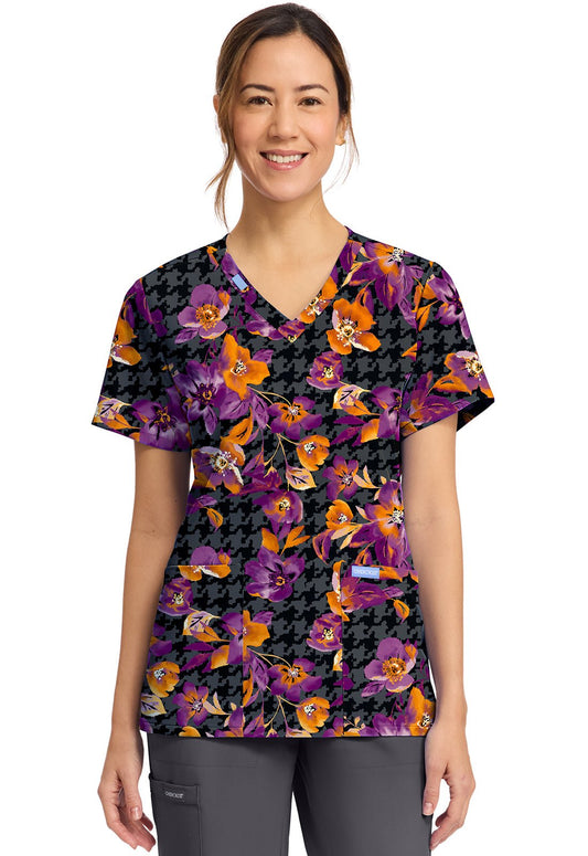 Velvet Floral Cherokee Scrubs Print V Neck Top CK856 VLFL - Scrubs Select