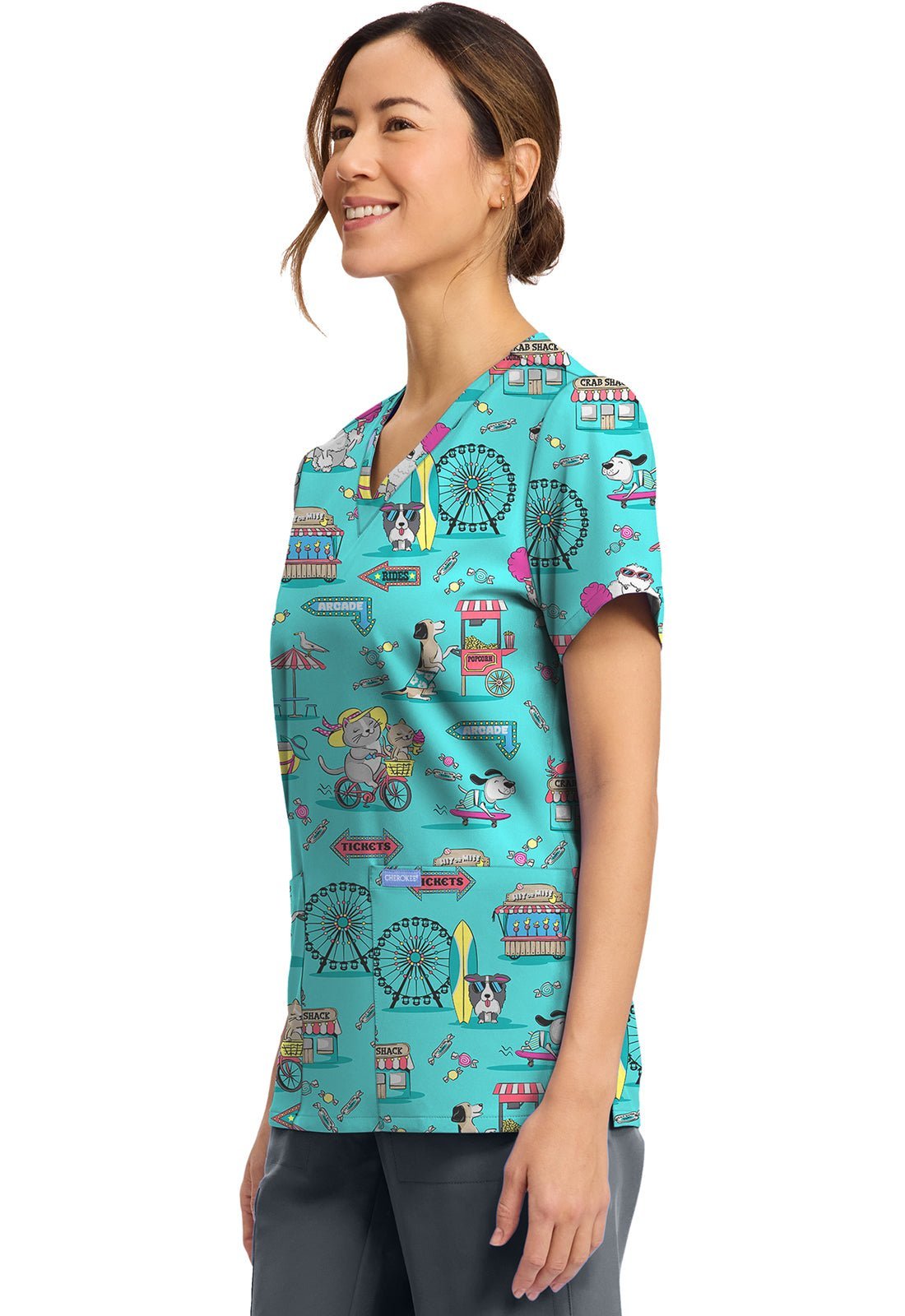 Vintage Boardwalk Cherokee Print Animal V Neck Scrub Top CK856 VTBW - Scrubs Select