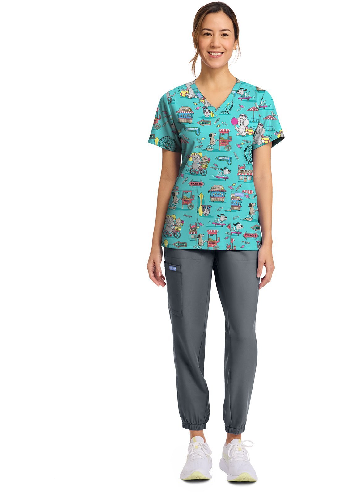Vintage Boardwalk Cherokee Print Animal V Neck Scrub Top CK856 VTBW - Scrubs Select