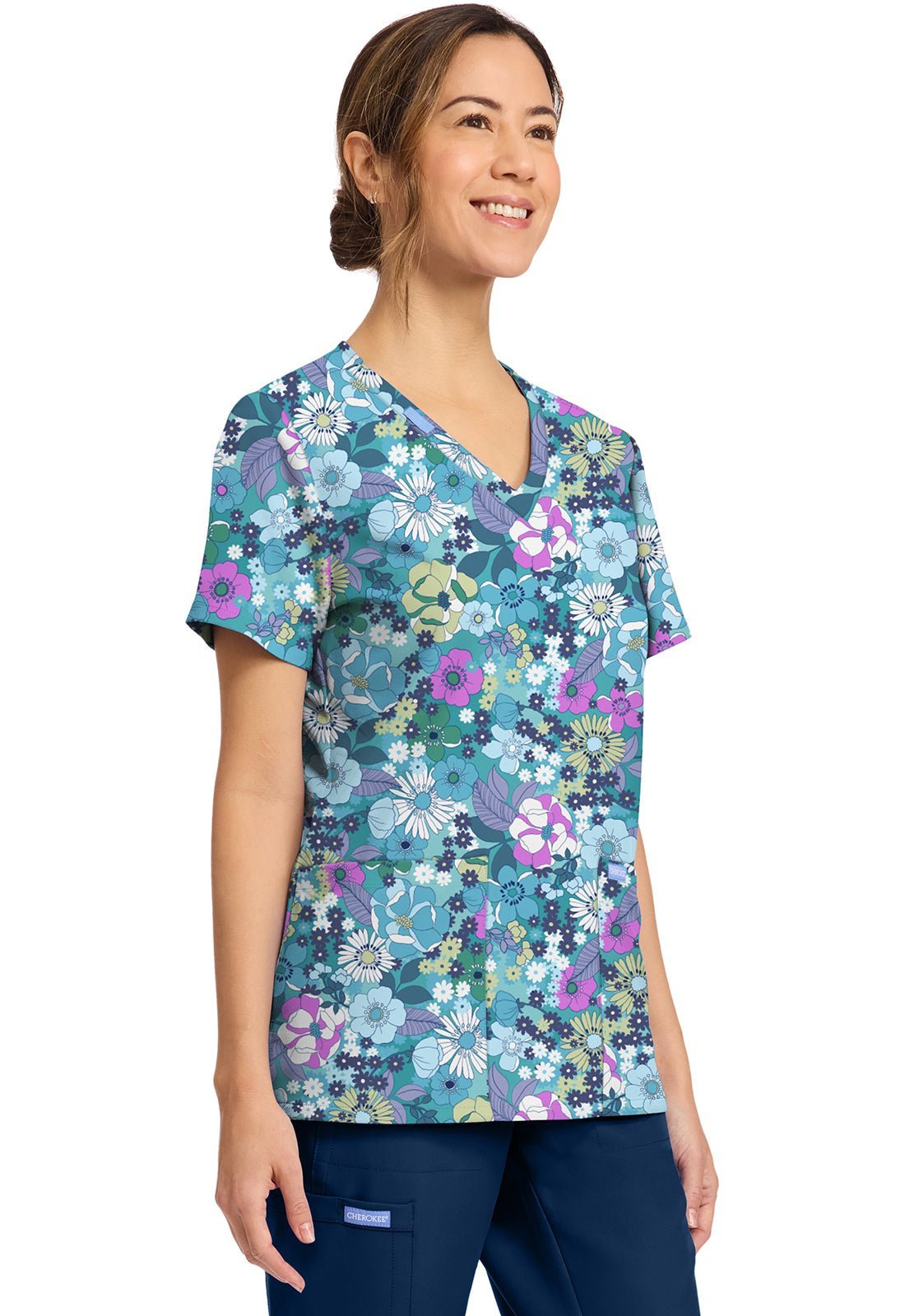 Vintage Garden Cherokee Print V Neck Scrub Top CK856 VGDN - Scrubs Select