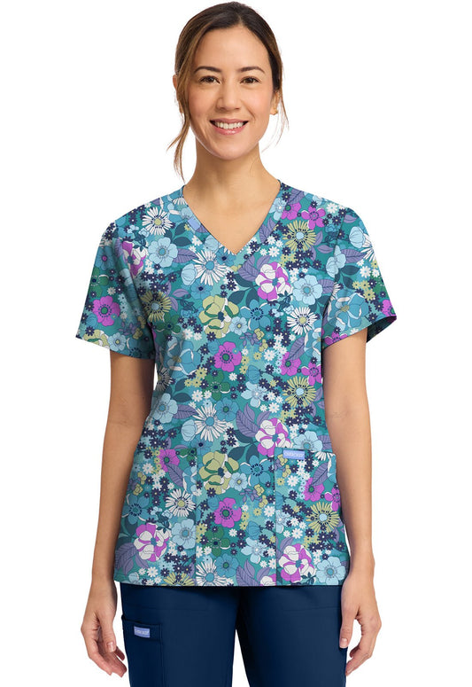 Vintage Garden Cherokee Print V Neck Scrub Top CK856 VGDN - Scrubs Select