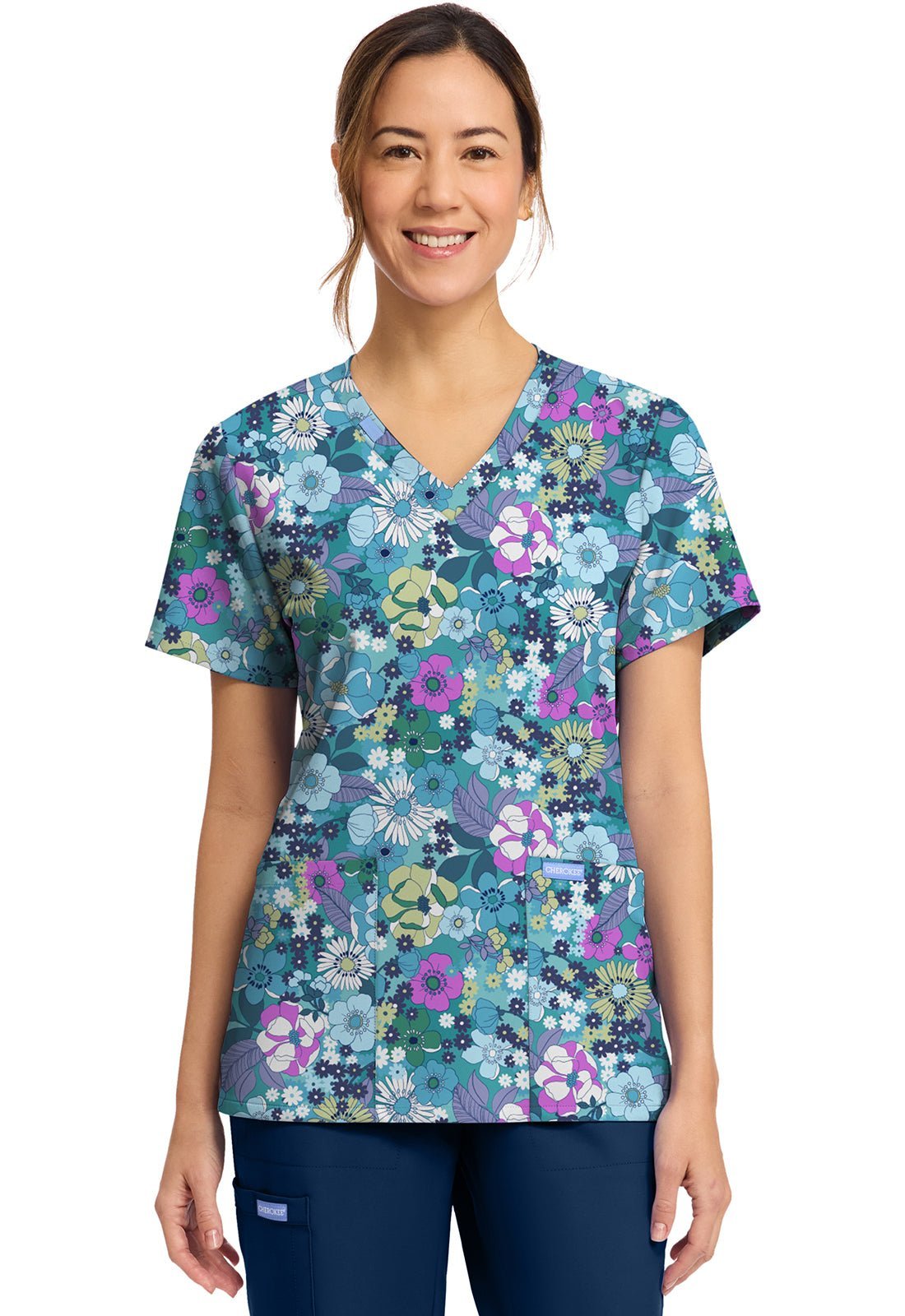 Vintage Garden Cherokee Print V Neck Scrub Top CK856 VGDN - Scrubs Select