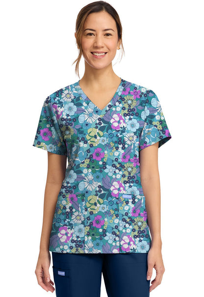 Vintage Garden Cherokee Print V Neck Scrub Top CK856 VGDN - Scrubs Select