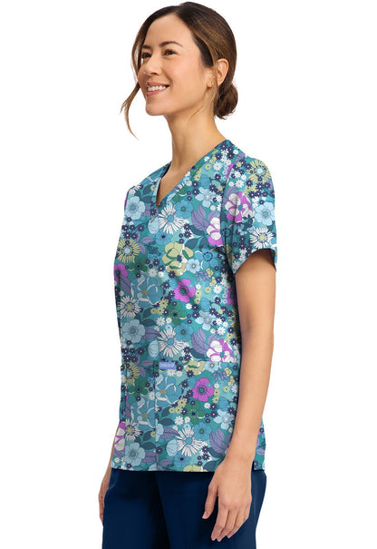 Vintage Garden Cherokee Print V Neck Scrub Top CK856 VGDN - Scrubs Select
