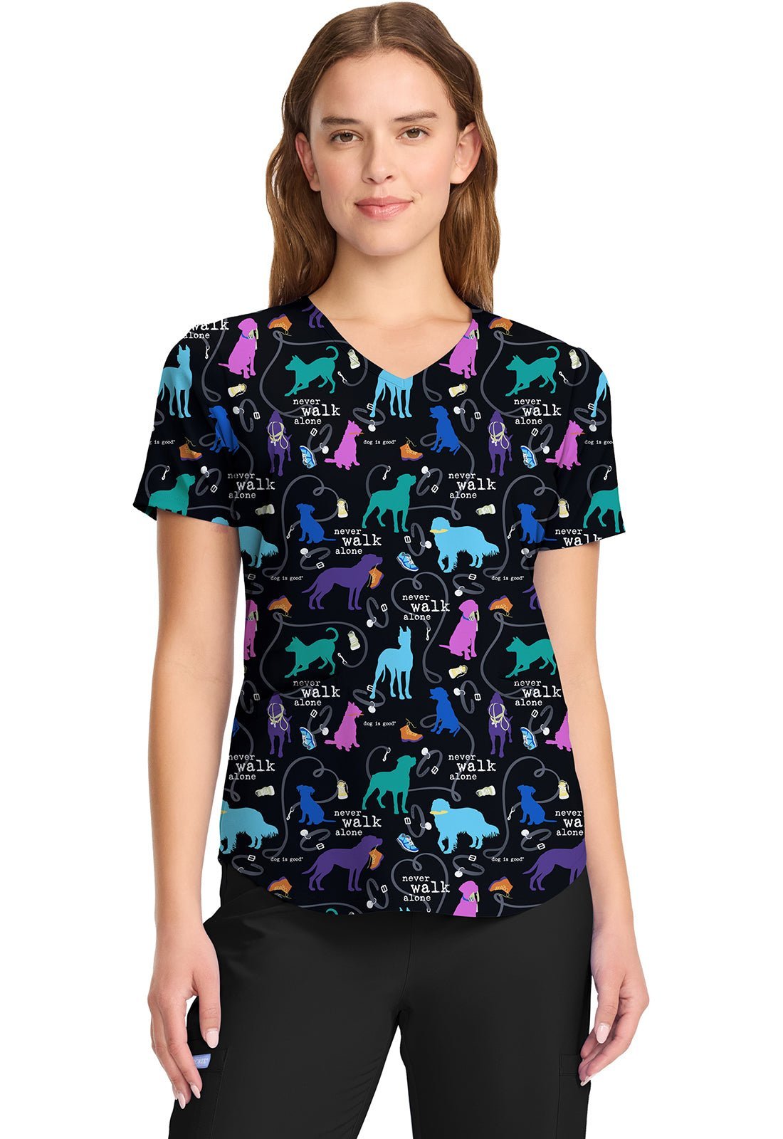 Walking Buddy Tooniforms Licensed Dog Is Good V Neck Scrub Top TF737 OGWB - Scrubs Select