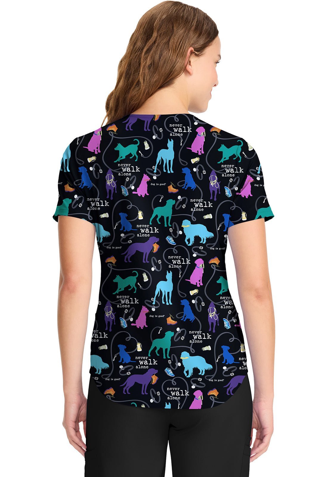 Walking Buddy Tooniforms Licensed Dog Is Good V Neck Scrub Top TF737 OGWB - Scrubs Select