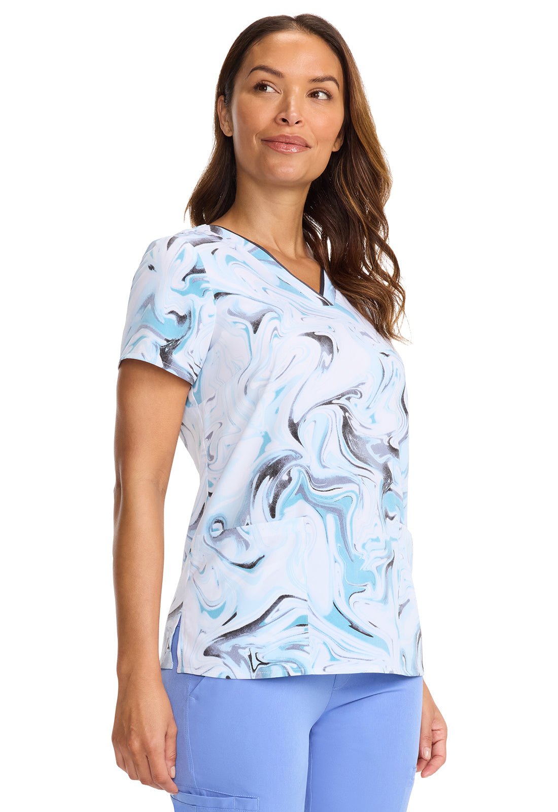 Washed Marble Healing Hands Print Scrub V Neck Top 2266 WSMB - Scrubs Select