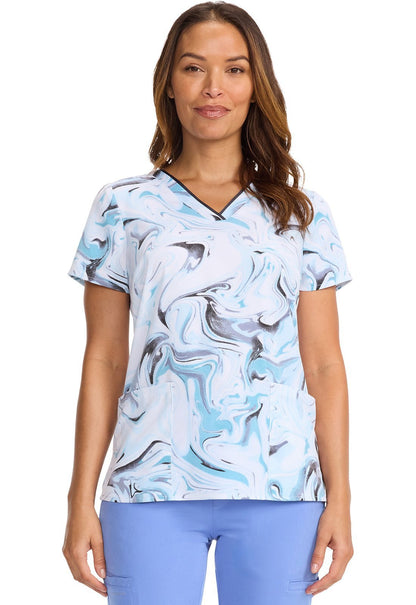 Washed Marble Healing Hands Print Scrub V Neck Top 2266 WSMB - Scrubs Select