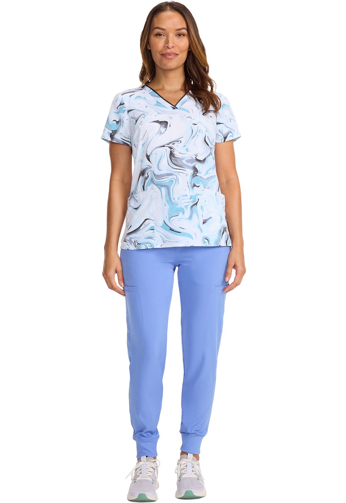 Washed Marble Healing Hands Print Scrub V Neck Top 2266 WSMB - Scrubs Select