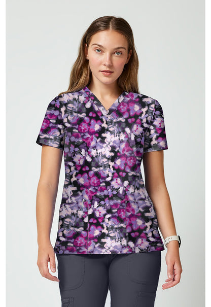 Watercolor Blooms Cherokee Achieve V - Neck Scrub Top CK00010 WRBM - Scrubs Select