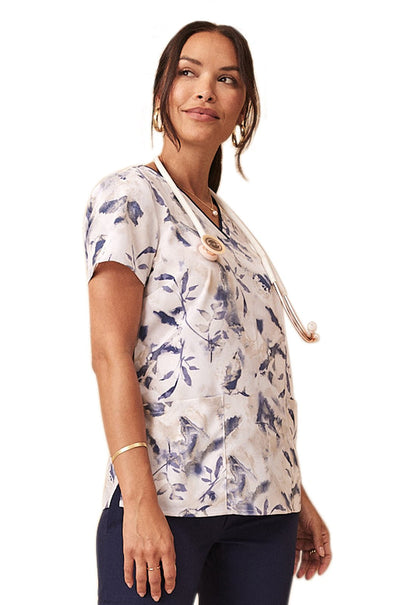 Watercolor Botanical Healing Hands Scrubs Amanda Print V Neck Top HH908 WCBT - Scrubs Select