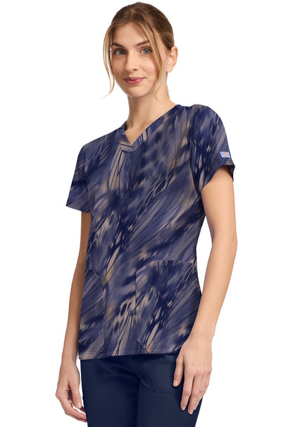Watercolor Feather Dickies Print V Neck Scrub Top DK667 WRFE - Scrubs Select