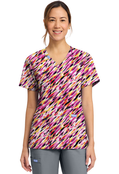 Watercolor Marks Cherokee Print V Neck Scrub Top CK856 WCMK - Scrubs Select