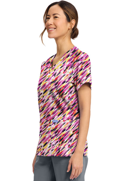 Watercolor Marks Cherokee Print V Neck Scrub Top CK856 WCMK - Scrubs Select