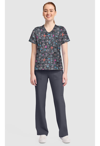 Wellness Icons Cherokee Print V Neck Scrub Top CK857 WNIS - Scrubs Select