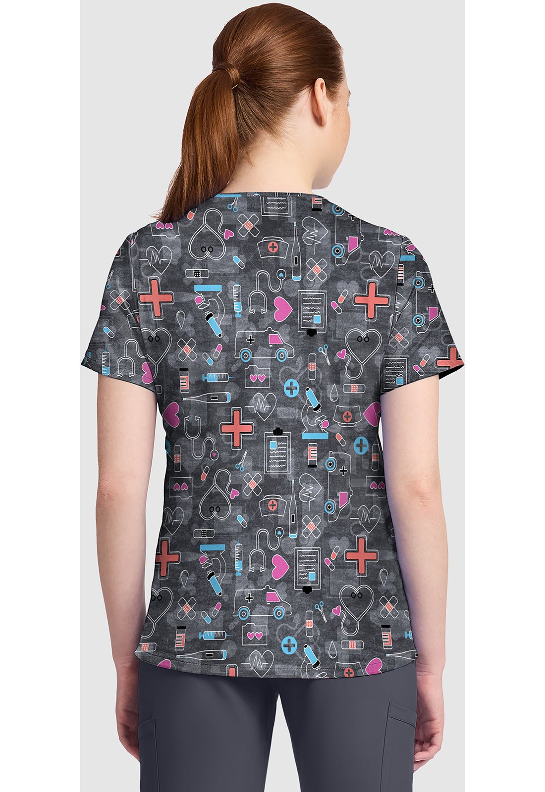 Wellness Icons Cherokee Print V Neck Scrub Top CK857 WNIS - Scrubs Select