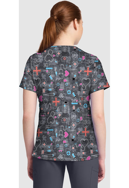 Wellness Icons Cherokee Print V Neck Scrub Top CK857 WNIS - Scrubs Select