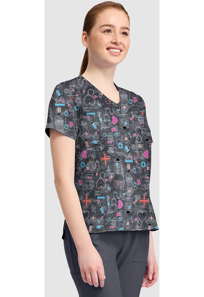 Wellness Icons Cherokee Print V Neck Scrub Top CK857 WNIS - Scrubs Select