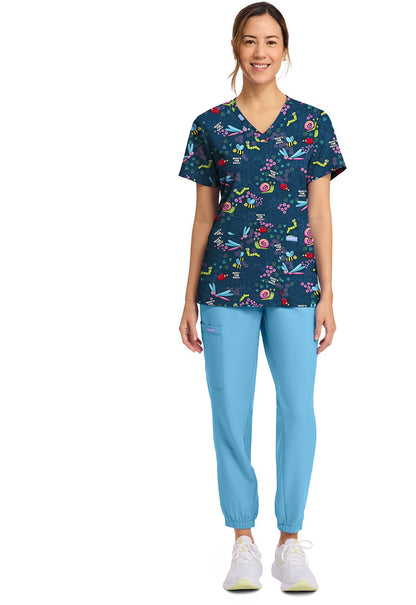 What's The Buzz Cherokee Print V Neck Scrub Top CK856 WTBZ - Scrubs Select