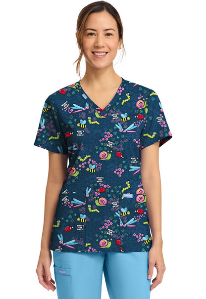 What's The Buzz Cherokee Print V Neck Scrub Top CK856 WTBZ - Scrubs Select