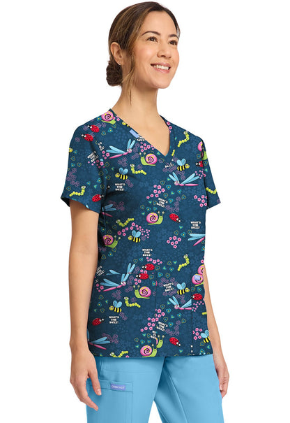 What's The Buzz Cherokee Print V Neck Scrub Top CK856 WTBZ - Scrubs Select
