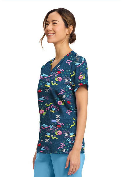 What's The Buzz Cherokee Print V Neck Scrub Top CK856 WTBZ - Scrubs Select