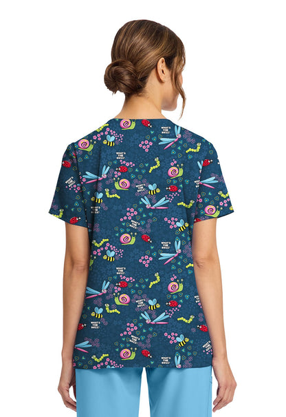 What's The Buzz Cherokee Print V Neck Scrub Top CK856 WTBZ - Scrubs Select