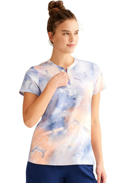 Whimsical Sky Healing Hands Limited Edition Zip Front Scrub Top HH900 WSKY - Scrubs Select