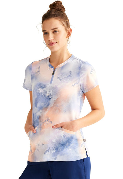 Whimsical Sky Healing Hands Limited Edition Zip Front Scrub Top HH900 WSKY - Scrubs Select