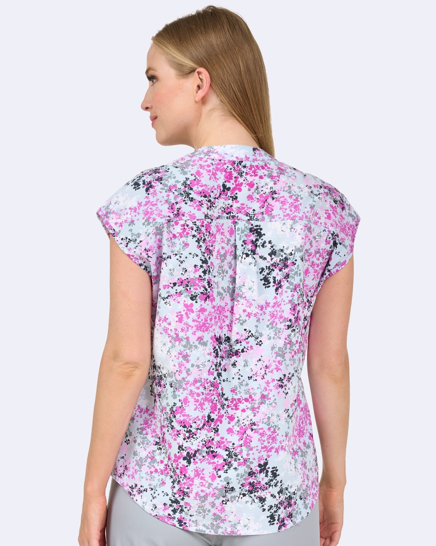 Whispering Greys Zavate Diana Print Scrub Mandarin Collar Top 1172 WPGY - Scrubs Select