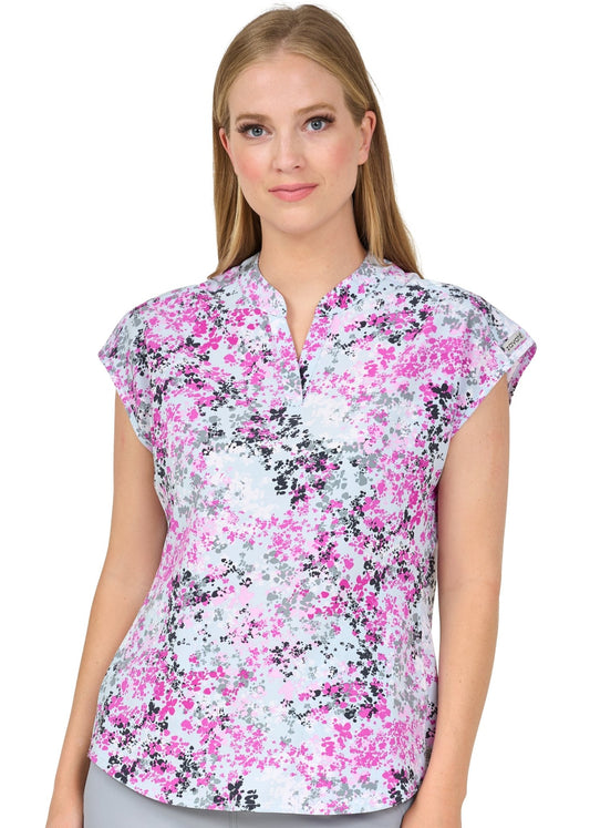 Whispering Greys Zavate Diana Print Scrub Mandarin Collar Top 1172 WPGY - Scrubs Select