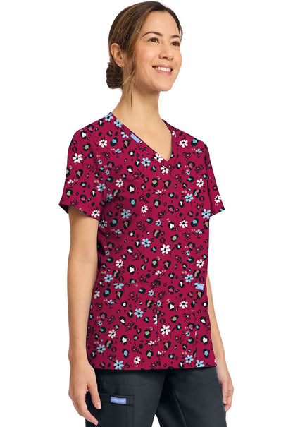 Wild Ditsy Cherokee Scrubs Floral Print V Neck Top CK856 WLDI - Scrubs Select