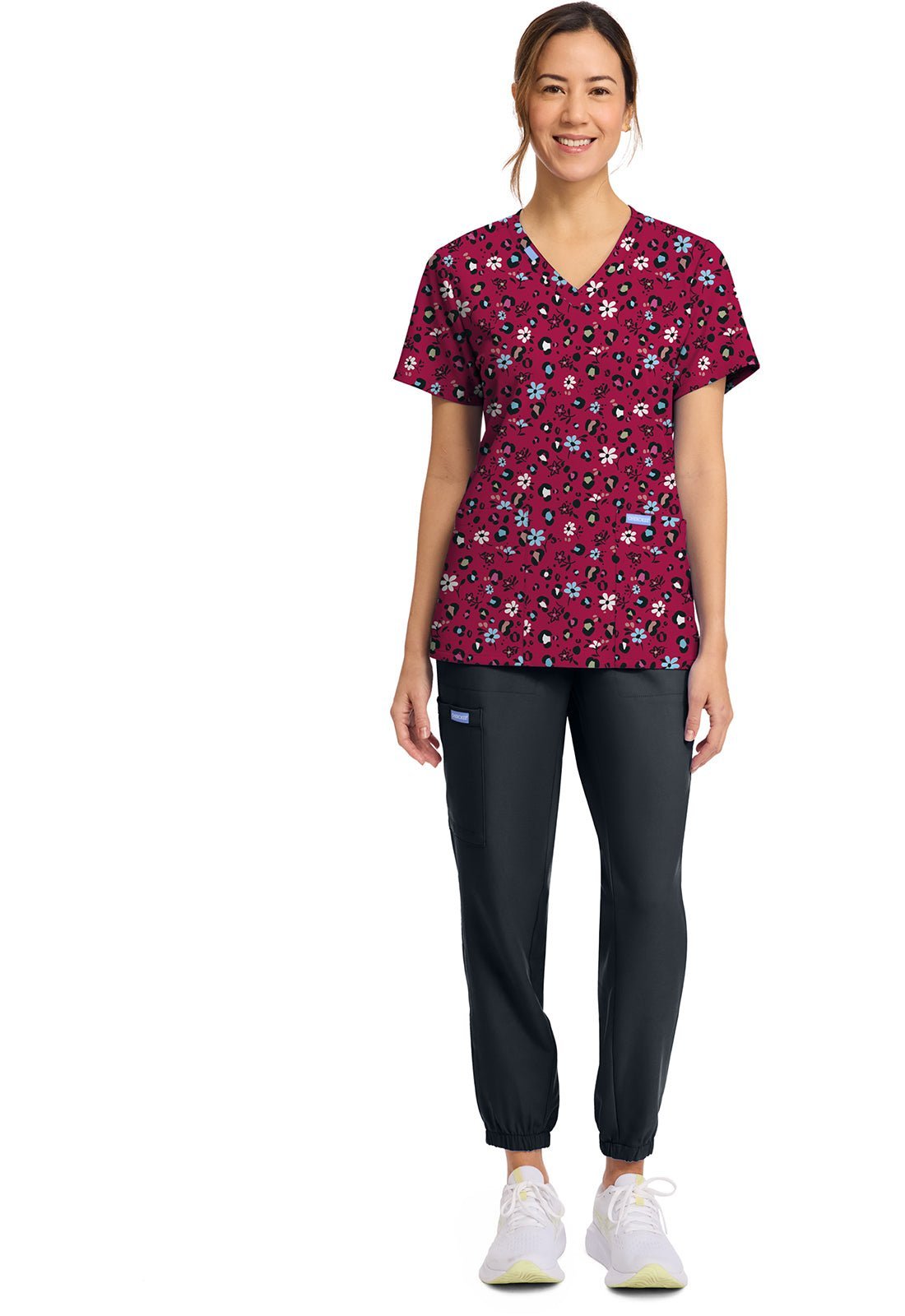 Wild Ditsy Cherokee Scrubs Floral Print V Neck Top CK856 WLDI - Scrubs Select