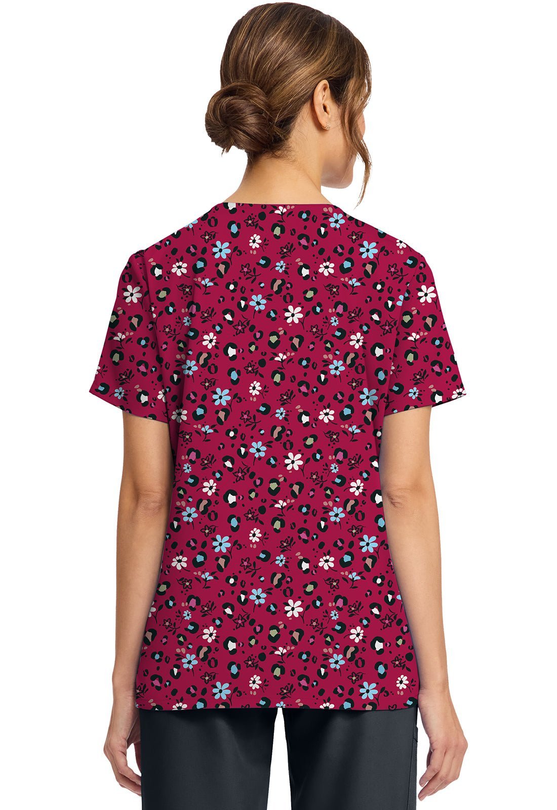 Wild Ditsy Cherokee Scrubs Floral Print V Neck Top CK856 WLDI - Scrubs Select