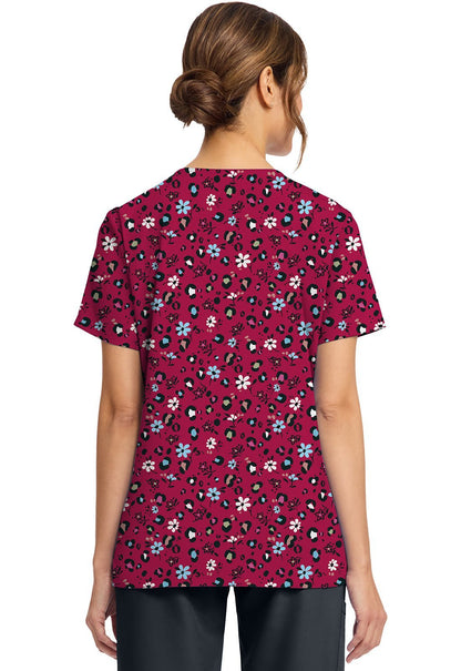 Wild Ditsy Cherokee Scrubs Floral Print V Neck Top CK856 WLDI - Scrubs Select
