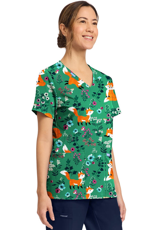 Wild Fox Cherokee Scrubs Print V Neck Top CK856 WIFX - Scrubs Select